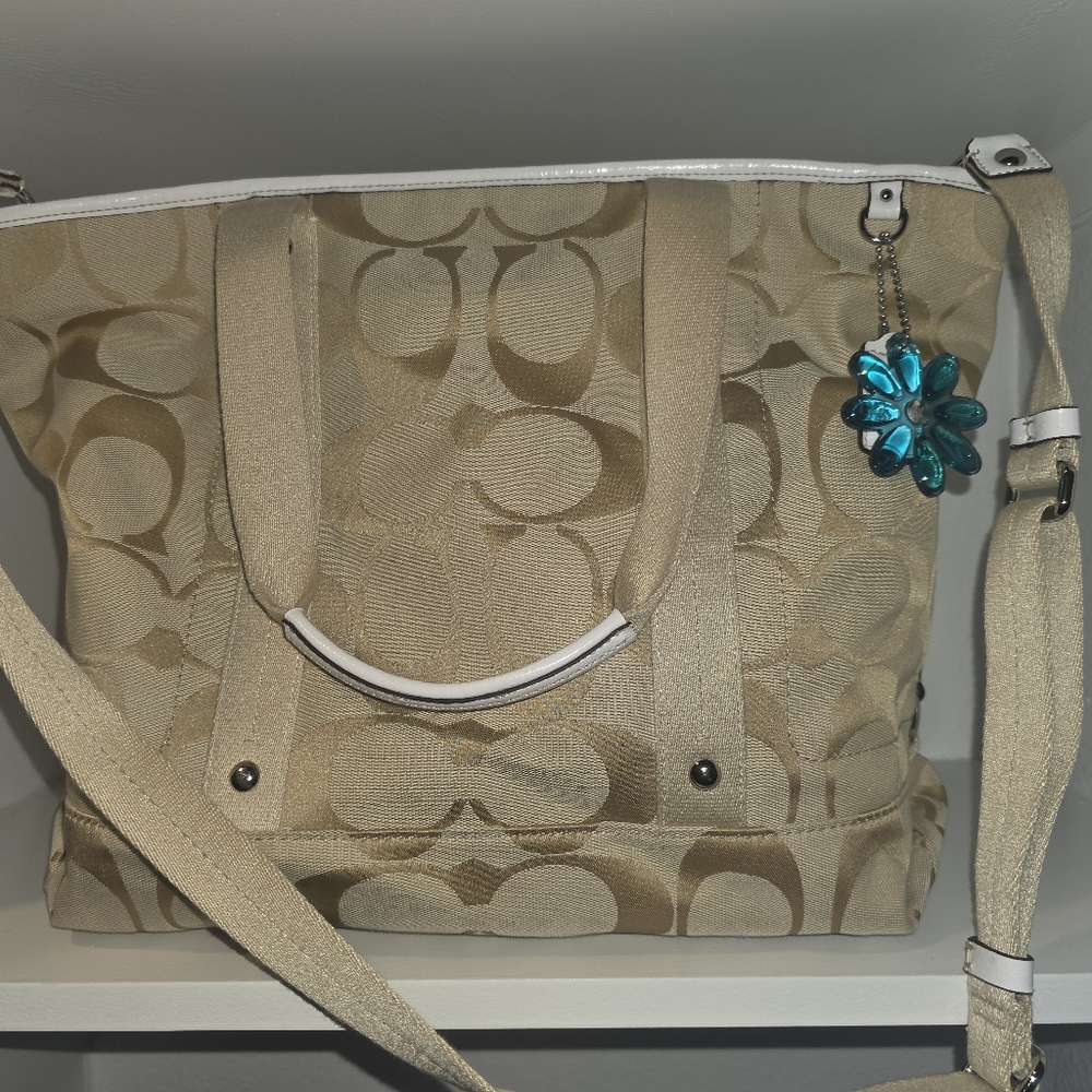 👜 Coach Signature Tote Bag | Beige Canvas Crossbody Shoulder Purse